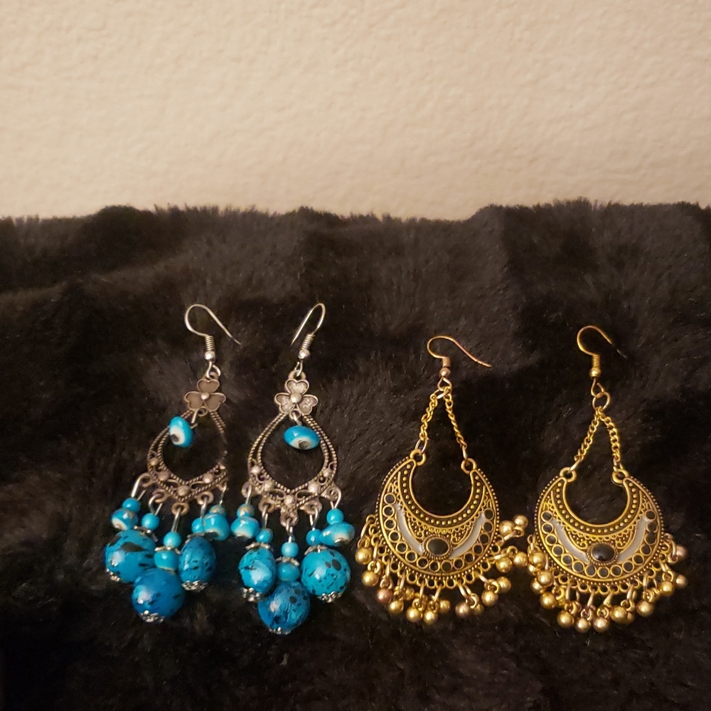 Elarrings Blue tourquise and Gold Dangle Earrings Set